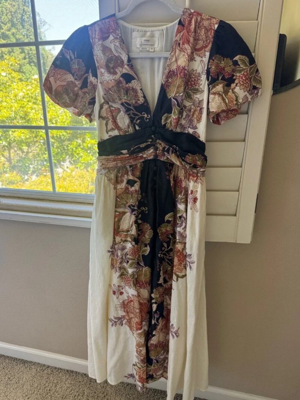 Anthropologie Cream and Black Floral Midi Dress - Picture 6 of 6
